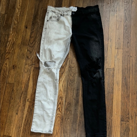 Two-Tone Black and White Distressed Jeans - Picture 1 of 3